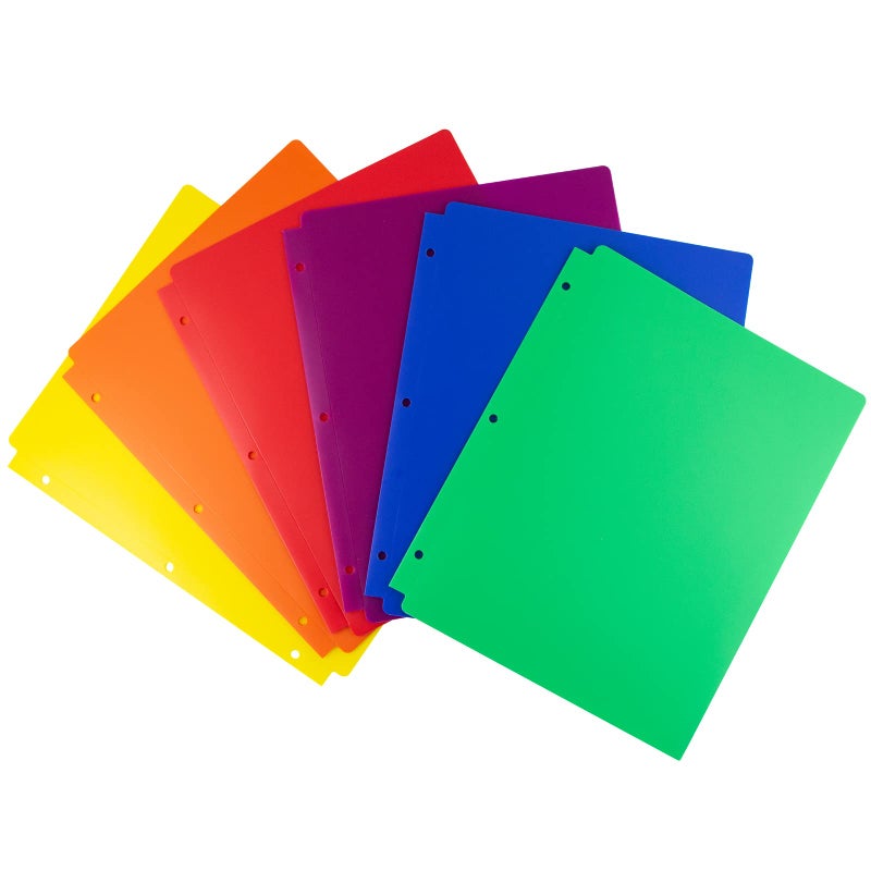 Dunwell Plastic 2-Pocket Folders for 3-Ring Binders, (6 Pack, Assorted Colors) 3 Hole Punched, Divider Folder for Notebook, Durable Poly, Fits 8.5x11 Sheets, Includes Labels - Image 1